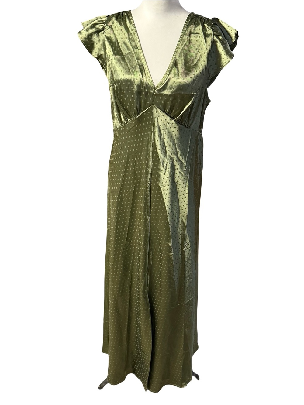 The Occasion by Old Navy Satin Flutter-Sleeve Maxi Dress Bare Ground Green Large